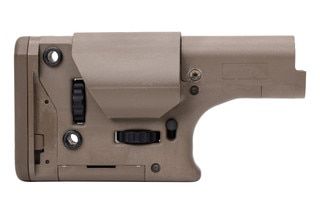 LMT DMR .308 AR-10 Rifle Stock in Tan is adjustable for comb height and LOP.